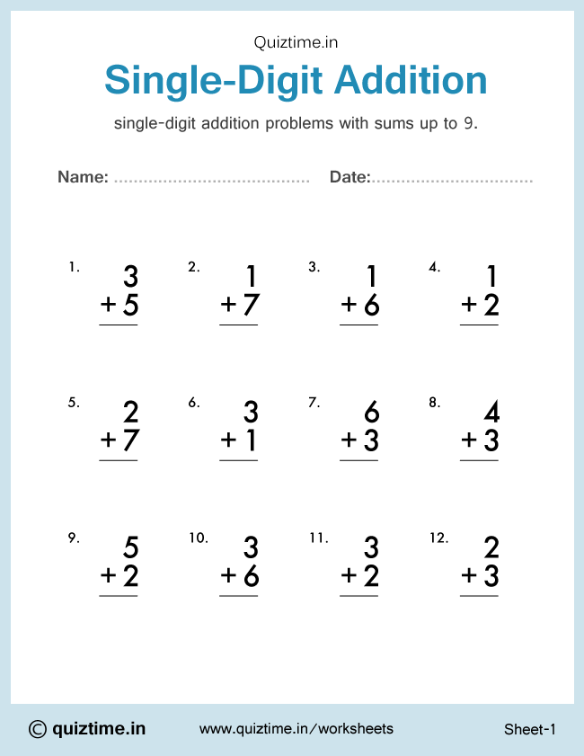 single-digit-addition-sheet-1-quizz-time